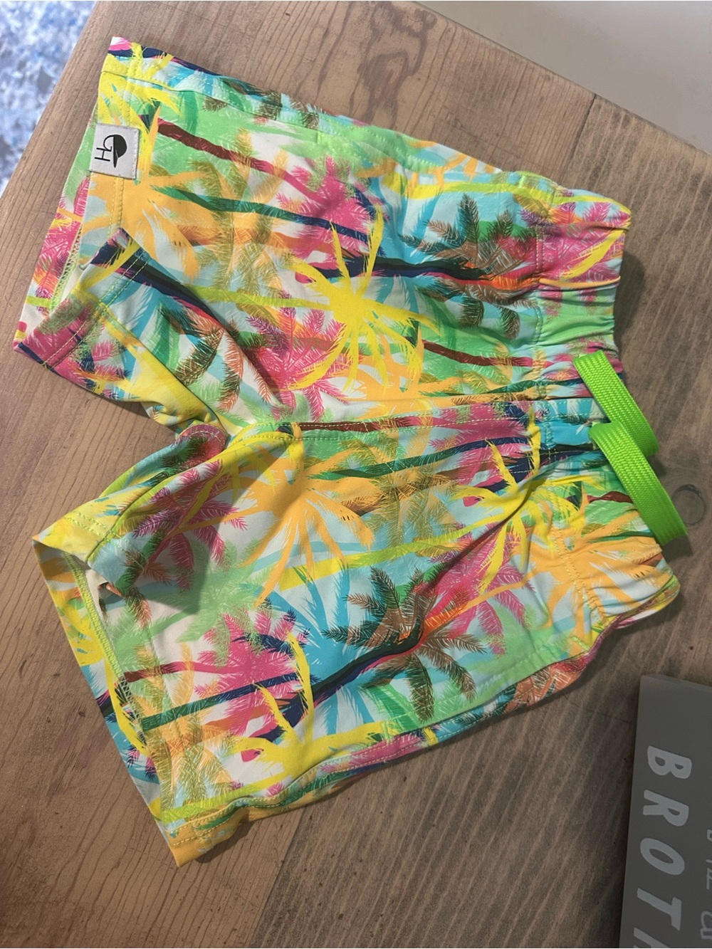 Kids' Tropical Palm Swim Trunks in Neon Multi - Child Size